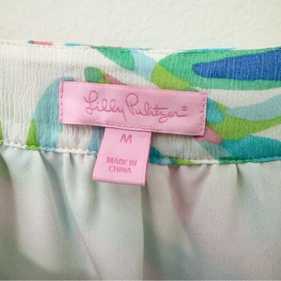 Lilly Pulitzer Silk Marietta Caftan Mini Dress in Salute Print Bell Sleeve Sz M - Picture 13 of 16